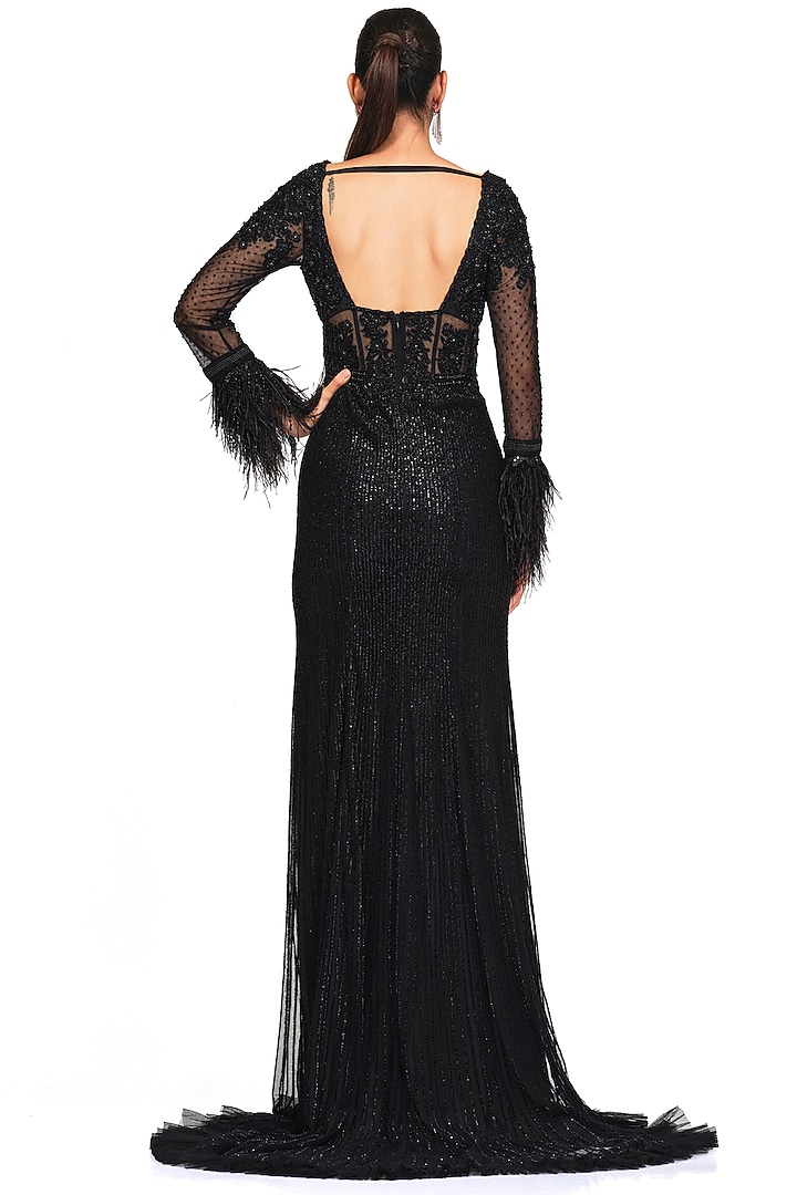 Black Net Embroidered Gown by Rocky Star at Pernia's Pop Up Shop