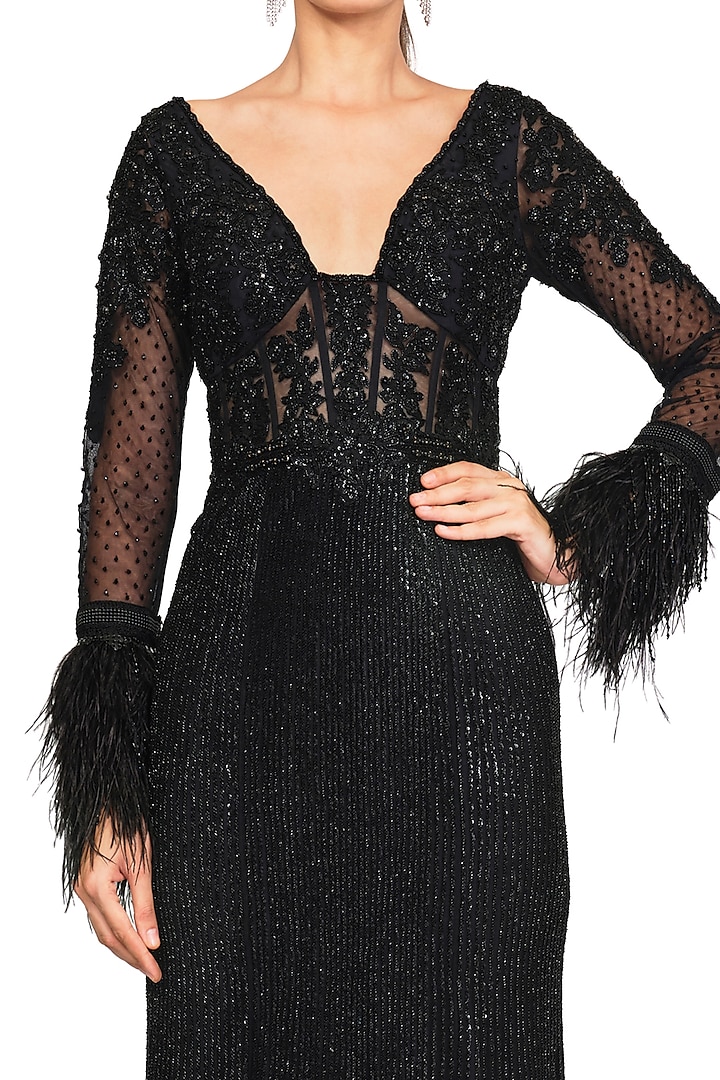Black Net Embroidered Gown by Rocky Star at Pernia's Pop Up Shop