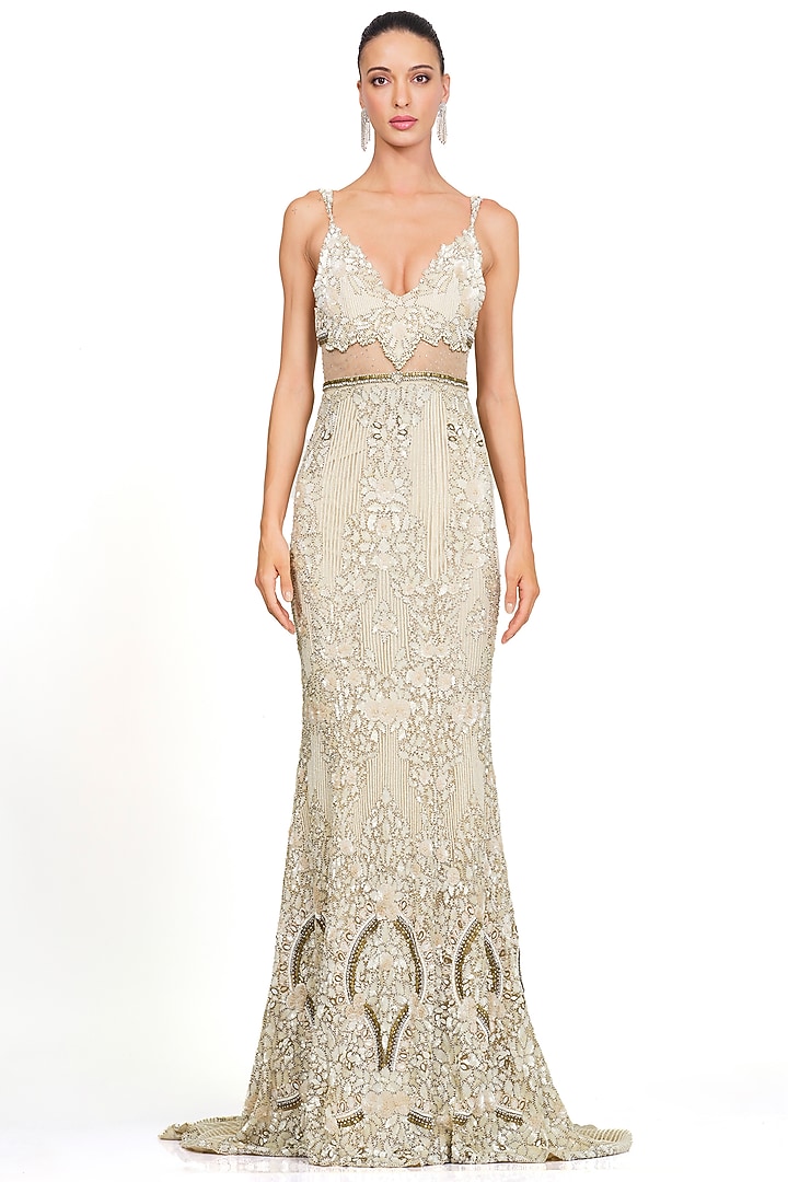 Ivory Sequins Embroidered Gown by Rocky Star at Pernia's Pop Up Shop