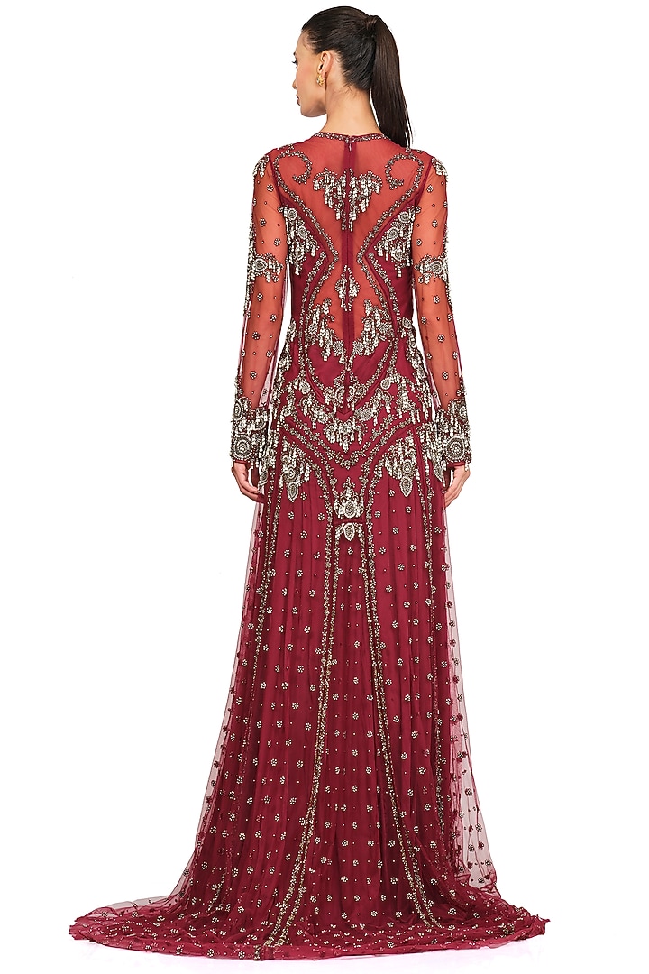 Deep Red Embroidered Gown by Rocky Star at Pernia's Pop Up Shop