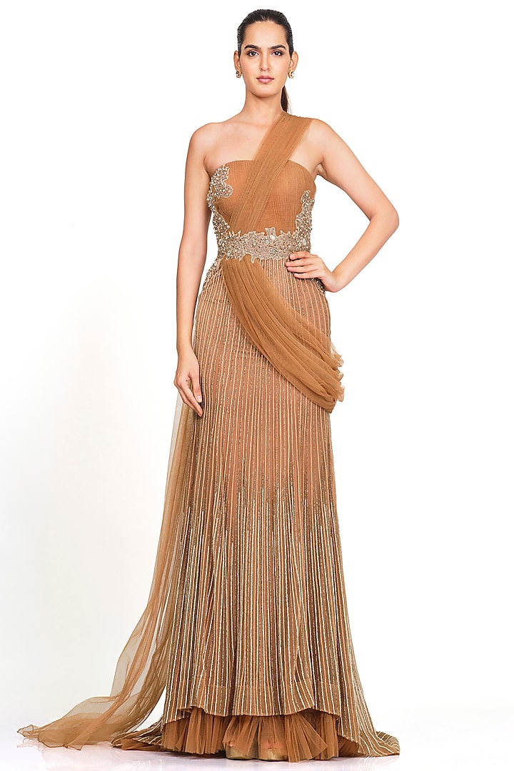 Beige Embroidered Gown by Rocky Star