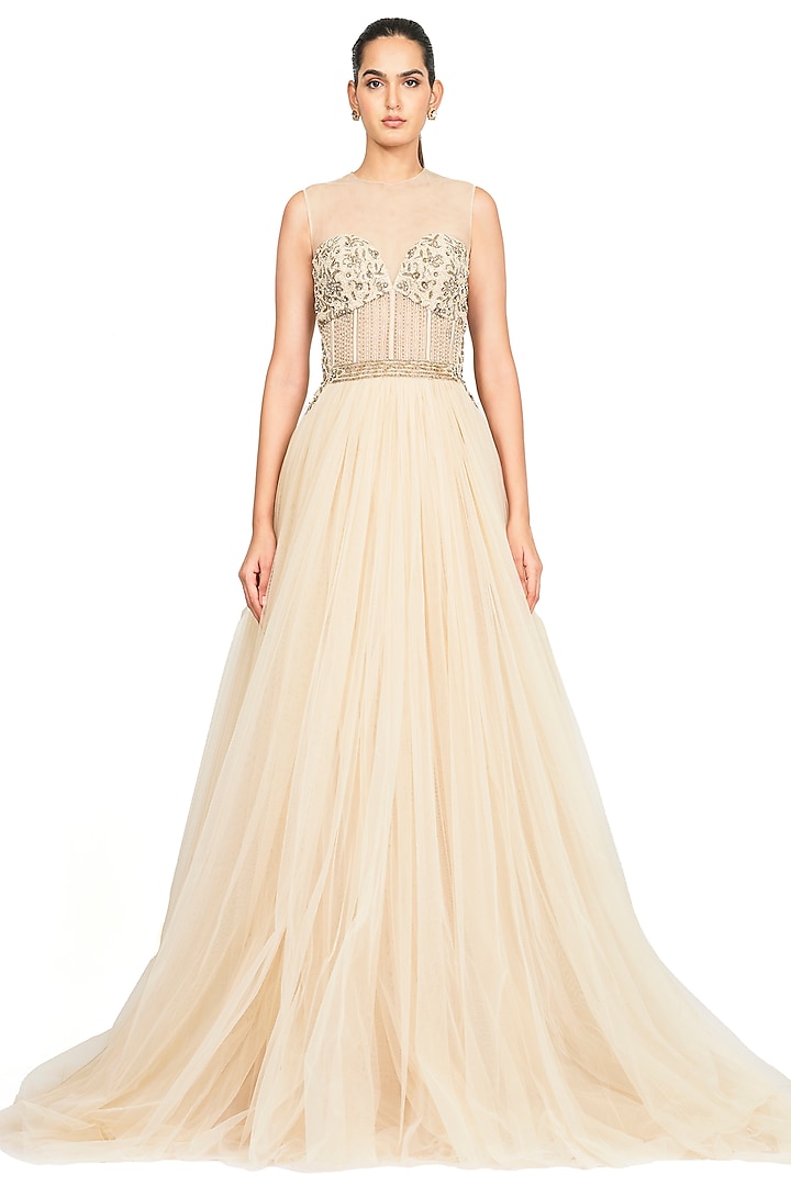 Ivory Gown With Embroidery by Rocky Star