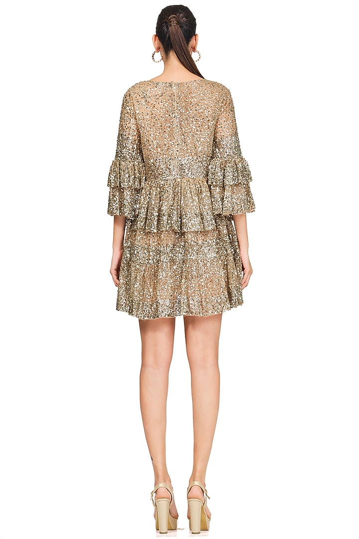 Gold Embroidered Frilled Party Wear Dress by Rocky Star at Pernia's Pop Up Shop