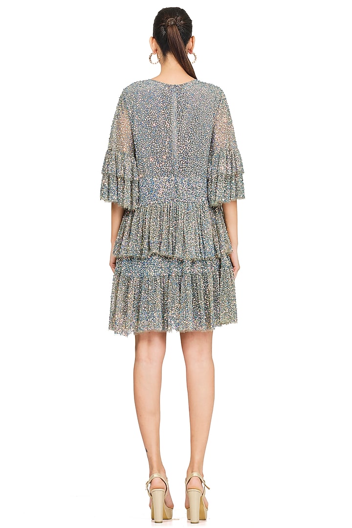 Silver Embroidered Frilled Party Wear Dress by Rocky Star at Pernia's Pop Up Shop