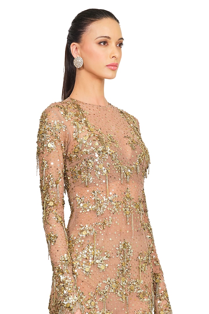Gold Sequins Embroidered Party Wear Dress by Rocky Star at Pernia's Pop Up Shop