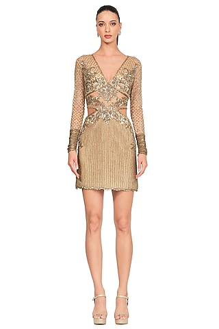 Gold Dress With Embroidery by Rocky Star