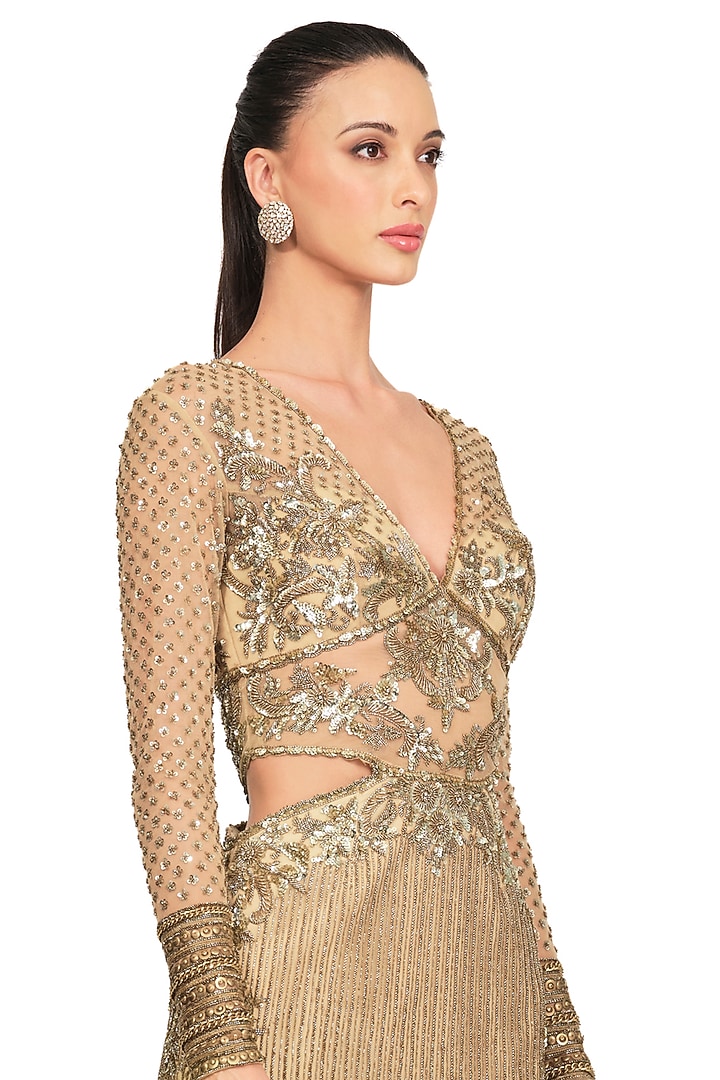 Gold Party Wear Dress With Embroidery by Rocky Star at Pernia's Pop Up Shop