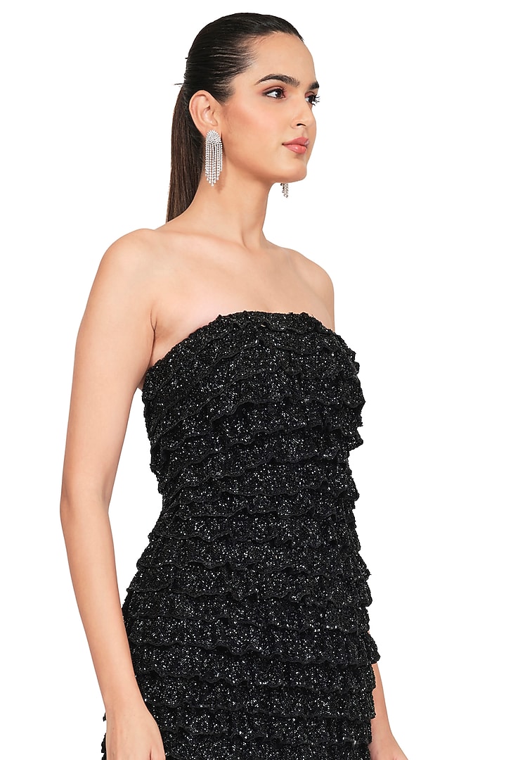 Black Embroidered Mini Party Wear Dress by Rocky Star at Pernia's Pop Up Shop