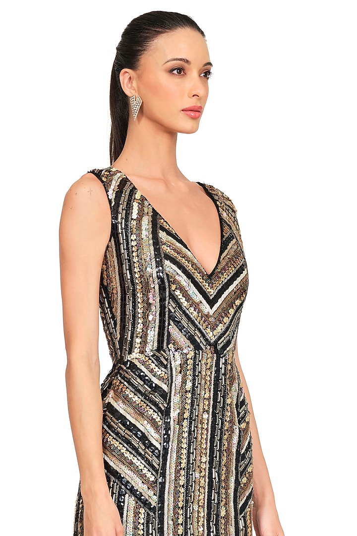 Black & Gold Handcrafted Mini Party Wear Dress by Rocky Star at Pernia's Pop Up Shop