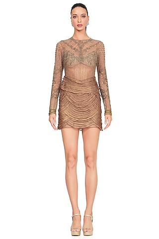 Taupe Embroidered Mini Dress by Rocky Star