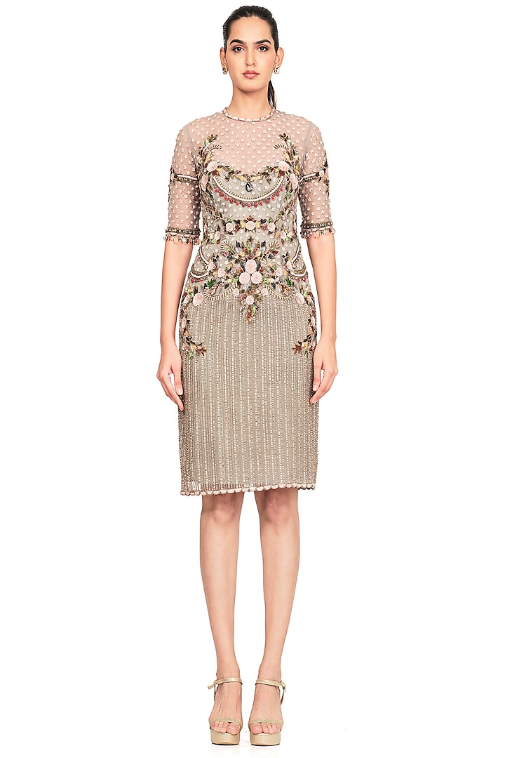 Light Pistachio Embroidered Dress by Rocky Star