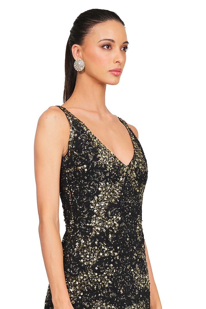 Black & Gold Embroidered Mini Party Wear Dress by Rocky Star at Pernia's Pop Up Shop