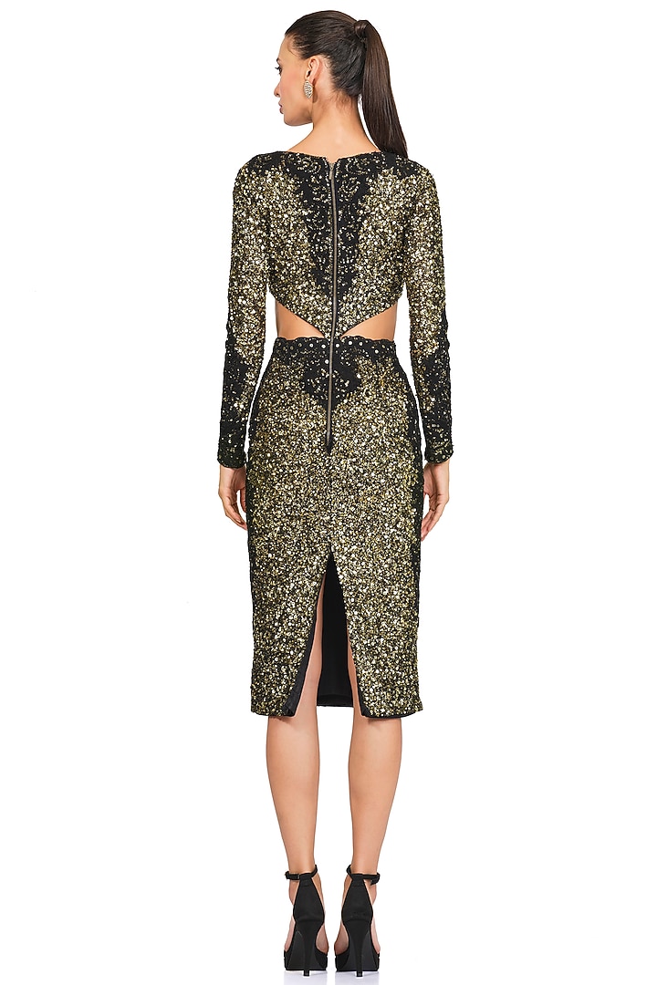 Black & Gold Embroidered Knee-Length Party Wear Dress by Rocky Star at Pernia's Pop Up Shop