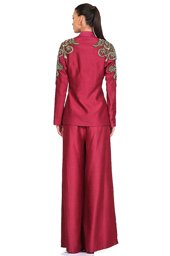 Maroon Embroidered Jacket Set by Rocky Star at Pernia's Pop Up Shop
