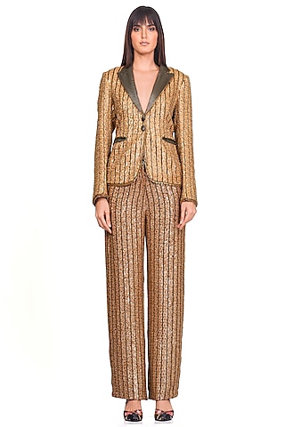 Copper Embroidered Blazer Set by Rocky Star