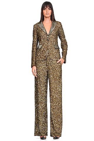 Gold Embroidered Blazer Set by Rocky Star