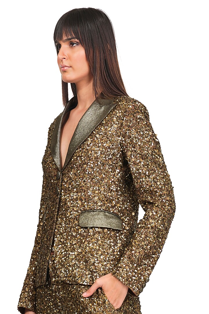 Gold Embroidered Blazer Set by Rocky Star at Pernia's Pop Up Shop