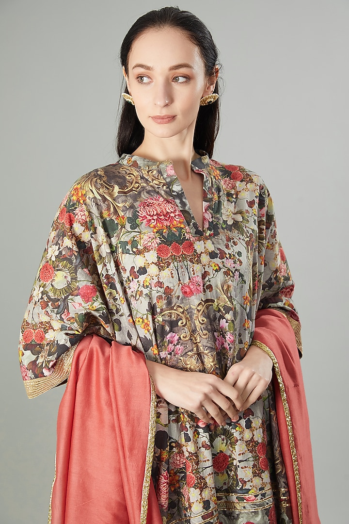 Multi-Colored Mulmul Floral Printed Tunic Set by Rocky Star at Pernia's Pop Up Shop
