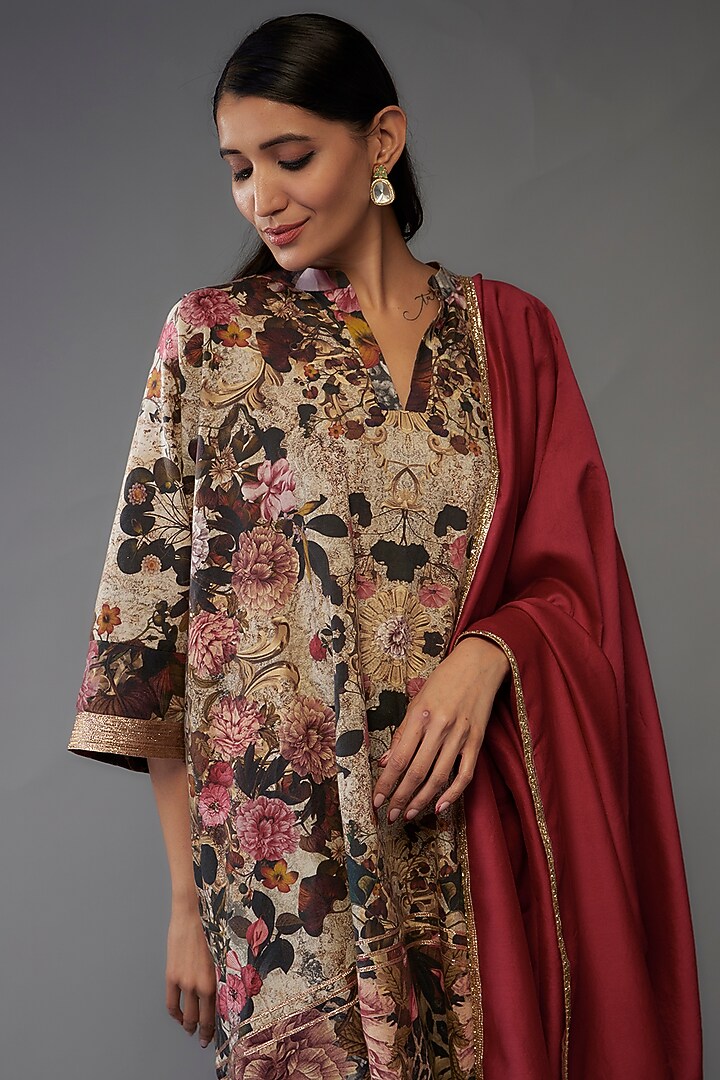 Multi-Colored Mulmul Floral Printed Tunic Set by Rocky Star at Pernia's Pop Up Shop