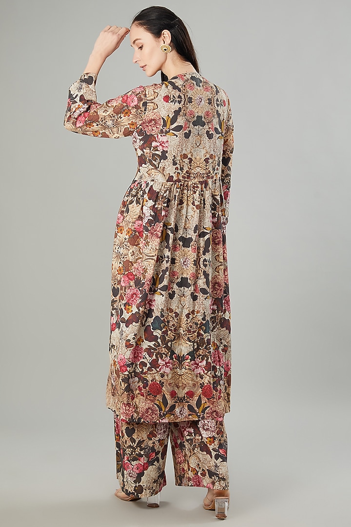 Multi-Colored Mulmul Floral Printed & Embroidered Tunic Set by Rocky Star at Pernia's Pop Up Shop