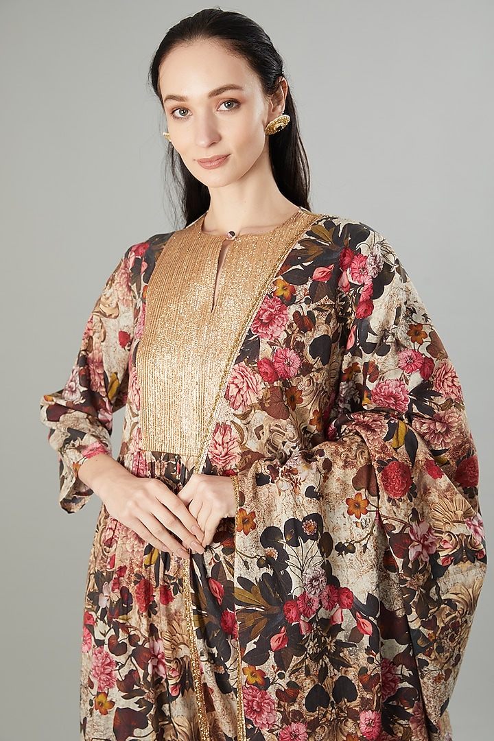 Multi-Colored Mulmul Floral Printed & Embroidered Tunic Set by Rocky Star at Pernia's Pop Up Shop