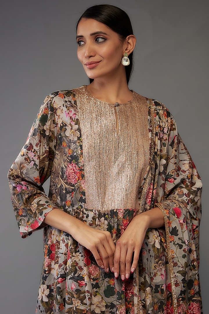 Multi-Colored Mulmul Floral Printed Tunic Set by Rocky Star at Pernia's Pop Up Shop