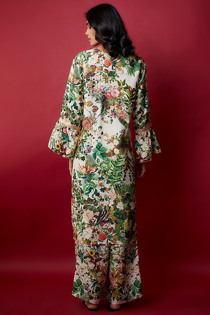 Lemon Raw Silk Botanical Printed Tunic Set by Rocky Star at Pernia's Pop Up Shop