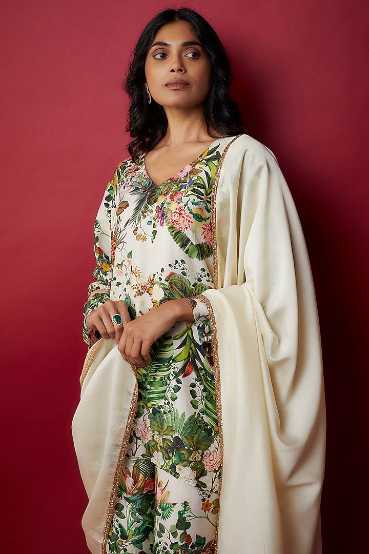 Lemon Raw Silk Botanical Printed Tunic Set by Rocky Star at Pernia's Pop Up Shop