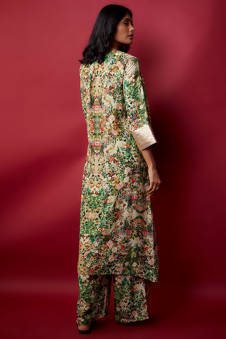 Lemon Raw Silk Botanical Printed & Gota Work Tunic Set by Rocky Star at Pernia's Pop Up Shop