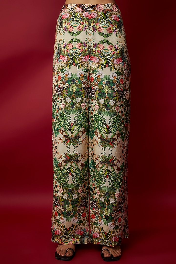 Lemon Raw Silk Botanical Printed & Gota Work Tunic Set by Rocky Star at Pernia's Pop Up Shop