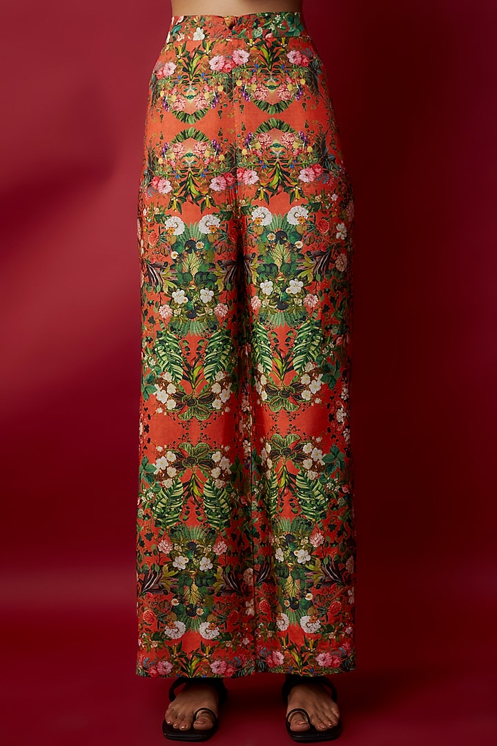 Orange Raw Silk Botanical Printed & Gota Work Tunic Set by Rocky Star at Pernia's Pop Up Shop