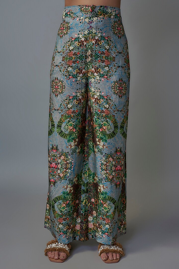 Blue Raw Silk Printed Tunic Set by Rocky Star at Pernia's Pop Up Shop