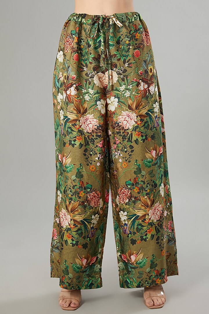 Green Raw Silk Floral Printed Tunic Set by Rocky Star at Pernia's Pop Up Shop