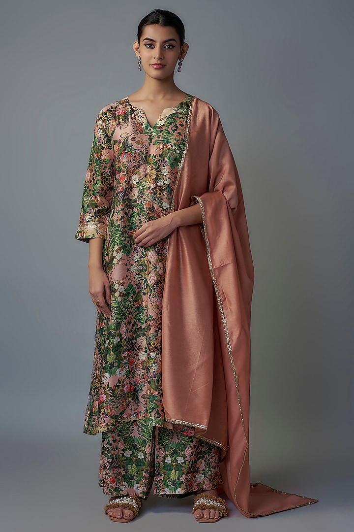 Pink Raw Silk Printed Tunic Set by Rocky Star at Pernia's Pop Up Shop