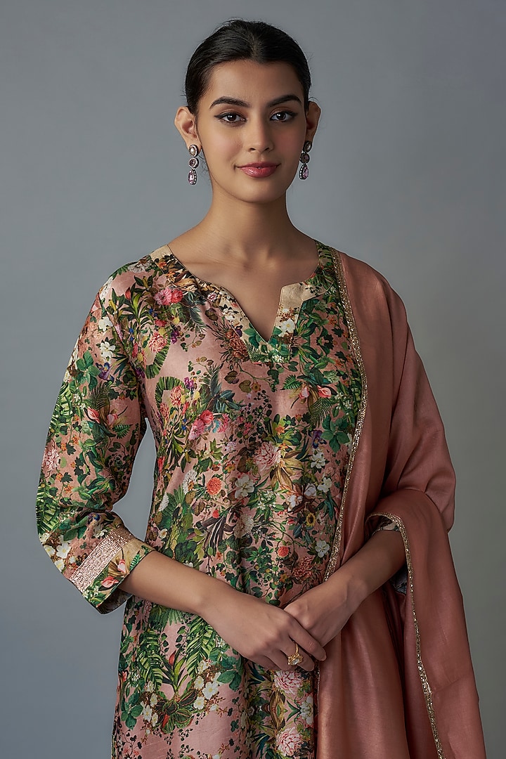 Pink Raw Silk Printed Tunic Set by Rocky Star at Pernia's Pop Up Shop