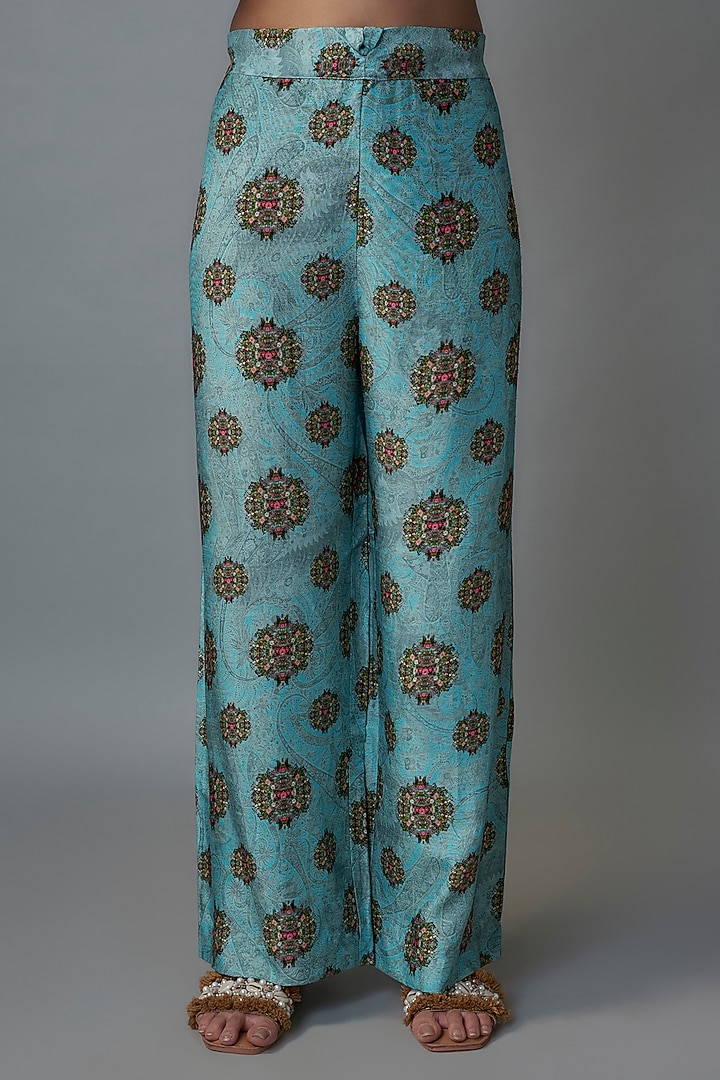 Blue Raw Silk Printed Tunic Set by Rocky Star at Pernia's Pop Up Shop