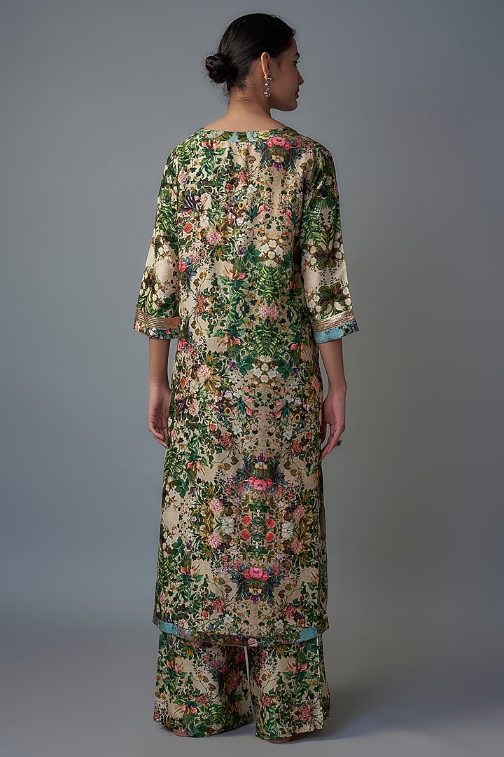 Beige Raw Silk Printed Tunic Set by Rocky Star at Pernia's Pop Up Shop