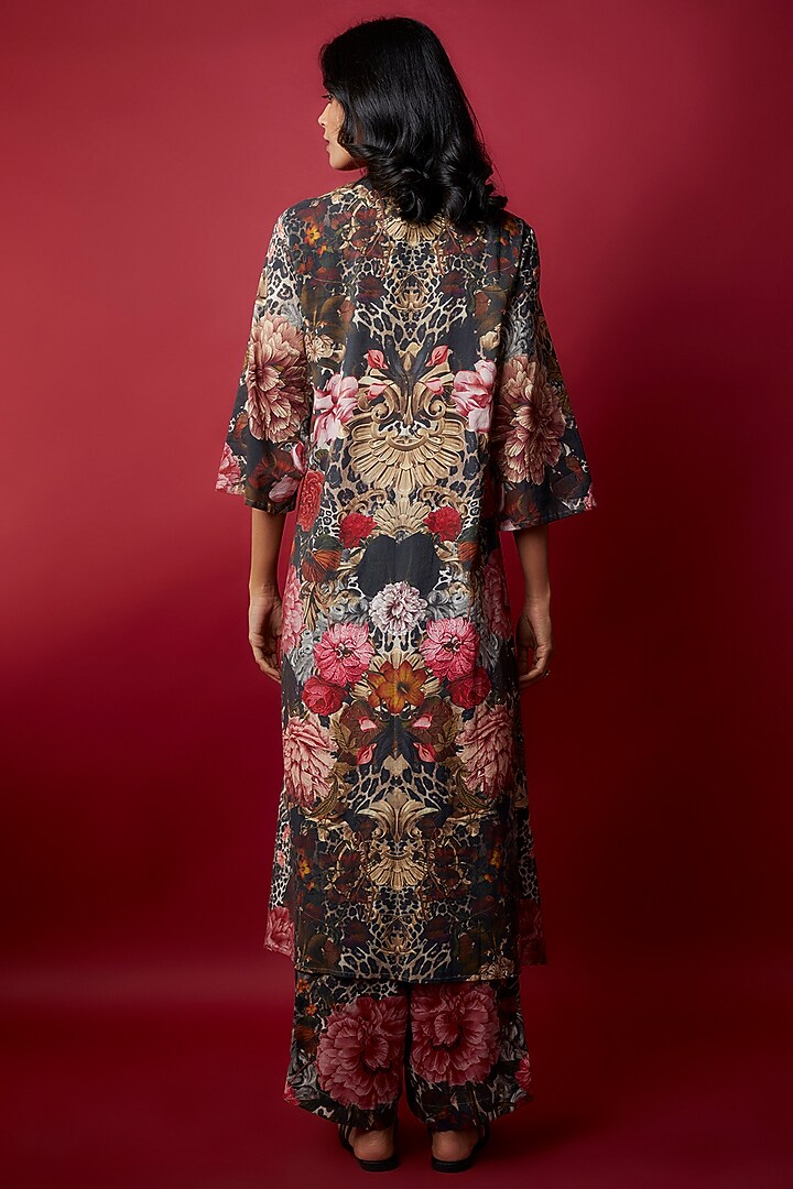 Multi-Colored Mulmul Botanical Printed & Gota Work Tunic Set by Rocky Star at Pernia's Pop Up Shop