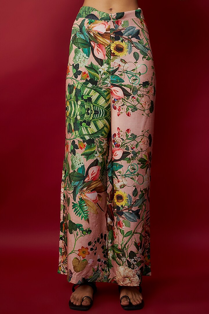 Pink Raw Silk Botanical Printed & Gota Work Tunic Set by Rocky Star at Pernia's Pop Up Shop