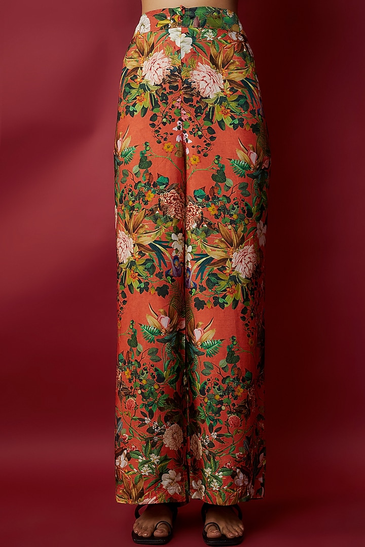Orange Raw Silk Botanical Printed & Gota Work Tunic Set by Rocky Star at Pernia's Pop Up Shop