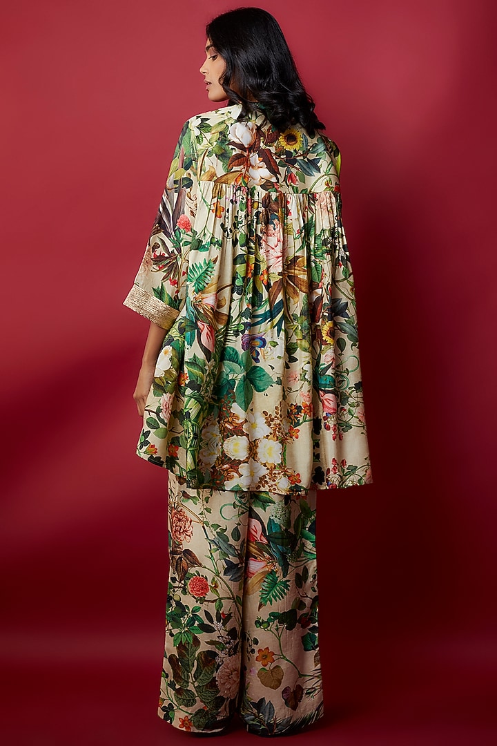 Lemon Raw Silk Botanical Printed & Gota Work Tunic Set by Rocky Star at Pernia's Pop Up Shop