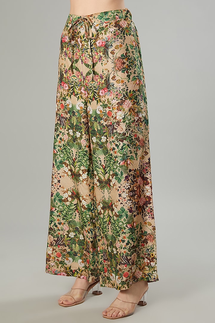 Beige Raw Silk Floral Printed Tunic Set by Rocky Star at Pernia's Pop Up Shop