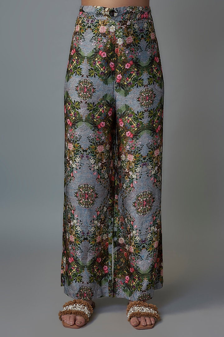 Blue Raw Silk Printed Tunic Set by Rocky Star at Pernia's Pop Up Shop