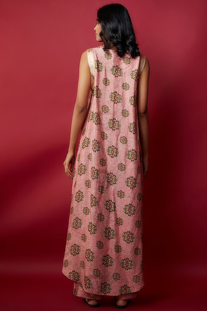 Pink Raw Silk Botanical Printed & Gota Work Tunic Set by Rocky Star at Pernia's Pop Up Shop
