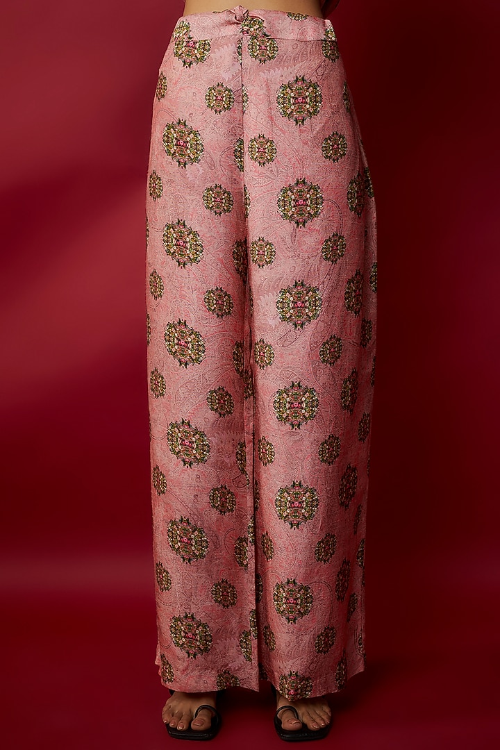 Pink Raw Silk Botanical Printed & Gota Work Tunic Set by Rocky Star at Pernia's Pop Up Shop