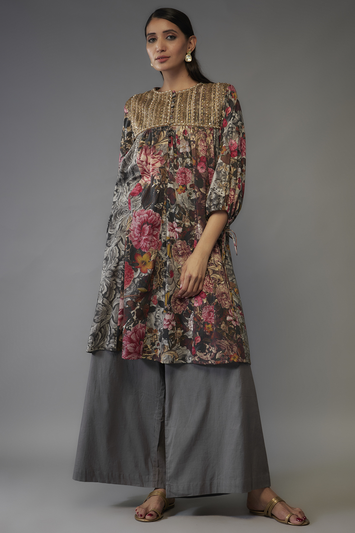 Multi-Colored Mulmul Floral Printed Tunic Set by Rocky Star at Pernia's Pop Up Shop