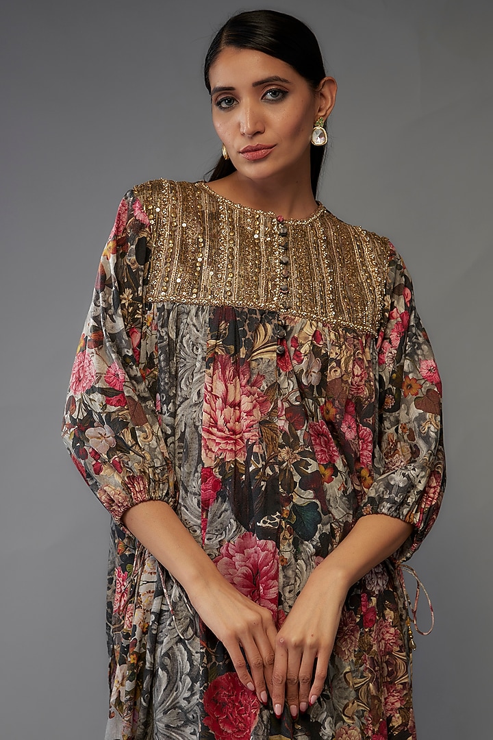 Multi-Colored Mulmul Floral Printed Tunic Set by Rocky Star at Pernia's Pop Up Shop