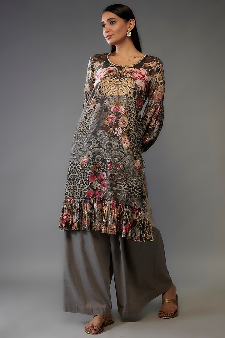 Multi-Colored Mulmul Floral Printed Tunic Set by Rocky Star at Pernia's Pop Up Shop