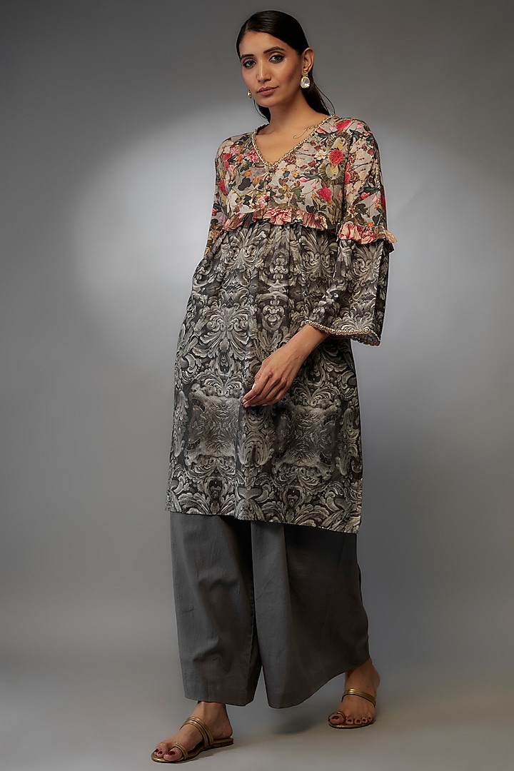 Multi-Colored Mulmul Floral Printed Tunic Set by Rocky Star at Pernia's Pop Up Shop