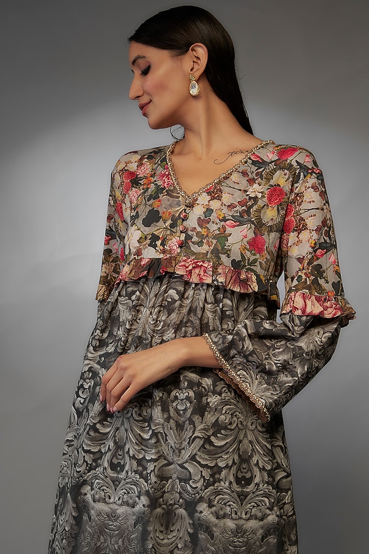 Multi-Colored Mulmul Floral Printed Tunic Set by Rocky Star at Pernia's Pop Up Shop